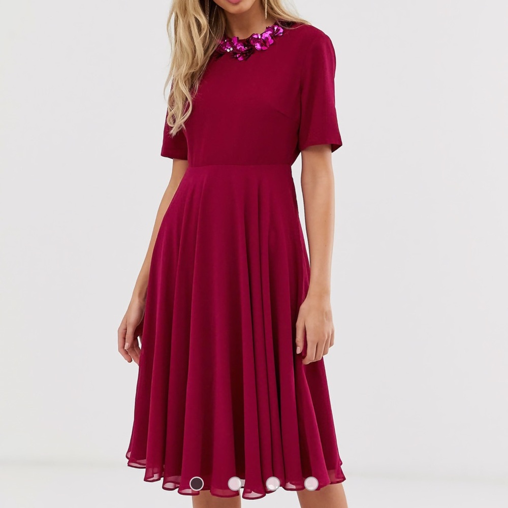 NWT ASOS DESIGN Embellished Neckline Midi Dress 4 - Picture 1 of 10
